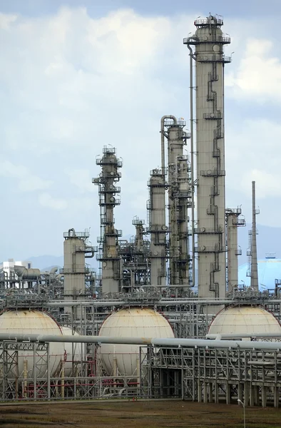 Industrial landscape with chimneys tank — Stock Photo, Image