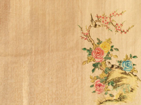 Plommon blomma på gamla antika vintage papper bakgrund — Stockfoto