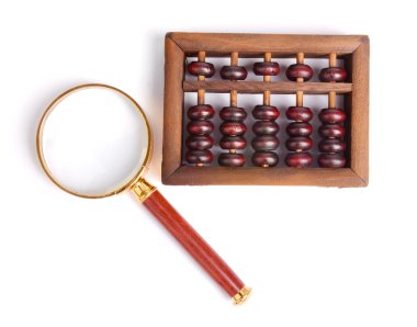 Chinese abacus and Magnifying glass,business concept clipart