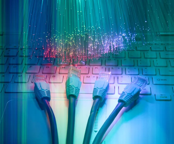 Nätverk kabel närbild med fiber optiska bakgrund — Stockfoto