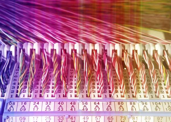 Panel de conexión de cables de red óptica de fibra —  Fotos de Stock