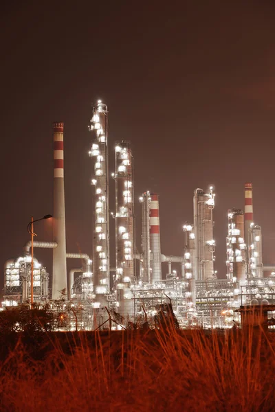 Refinery industrial plant with Industry boiler at night — Stock Photo, Image