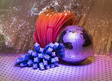 Dünya harita teknolojisi tarzı fiber optik arka plan