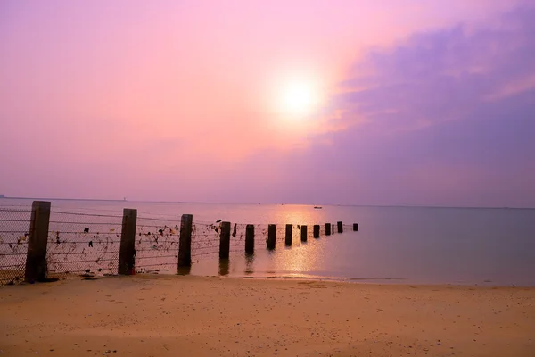 Plaża, wydmy i ogrodzenia z morzem w tle — Zdjęcie stockowe