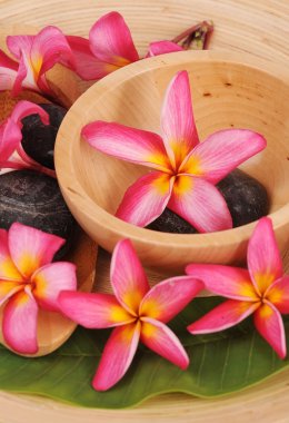 Frangipani ve bambu mat cilalı taş