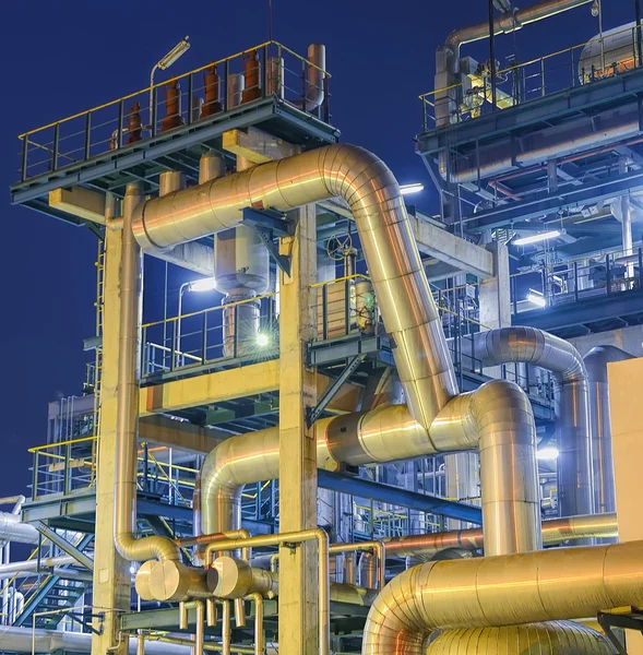 Refinery industrial plant with Industry boiler at night — Stock Photo, Image