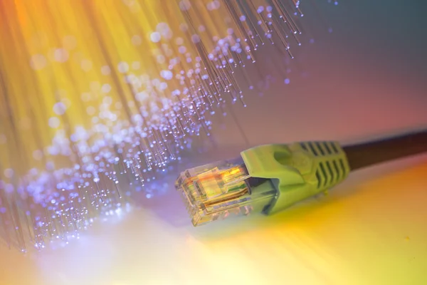 첨단 기술의 색 배경이 있는 네트워크 케이블 — 스톡 사진