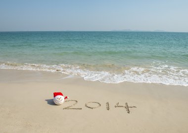 Deniz Sahil kumu dalga ile santa şapka ile 2014