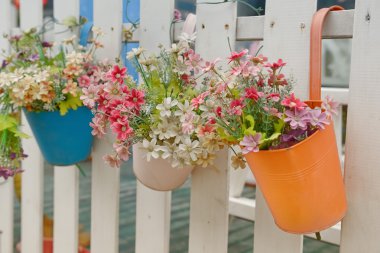 Hanging Flower Pots with fence clipart