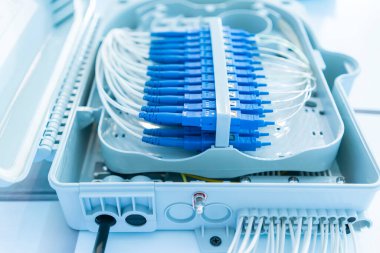 Fiber optik ağ kablosu iletişim dağıtım noktasına bağlanıyor