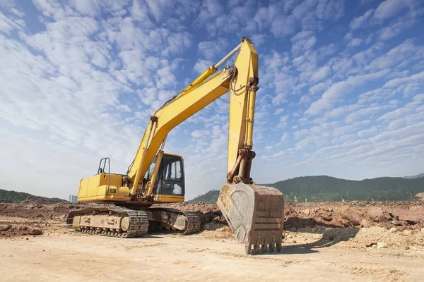 Enorme Escavador Escavadeira Pesada Local Construção Cascalho — Fotografia de Stock