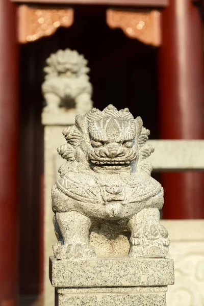 Lion Pierre Chinoise Dans Temple Chinois — Photo