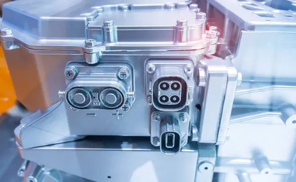 エコカーエンジンの電気システムの3Dプリンタモデル自動車部品コンセプト ロイヤリティフリーのストック写真