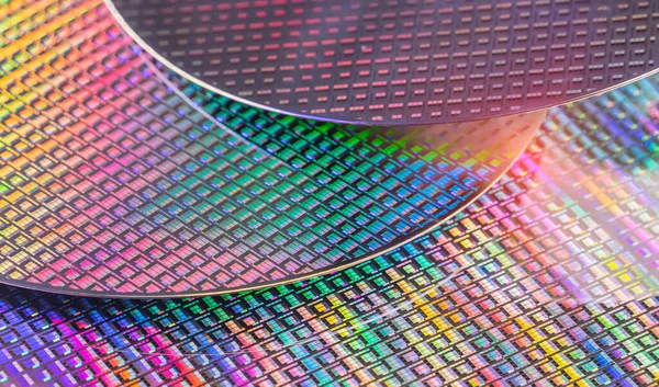 Siliciumwafers Met Microchips Die Worden Gebruikt Elektronica Voor Vervaardiging Van — Stockfoto