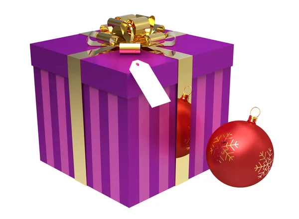 Caja de regalo rosa con bola de Navidad aislada en blanco — Foto de Stock