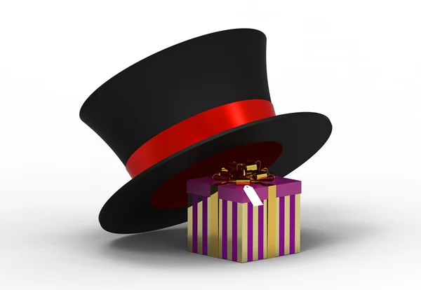 Caixa de presente sob chapéu — Fotografia de Stock