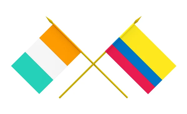 Flaggor, colombia och Elfenbenskusten — Stockfoto