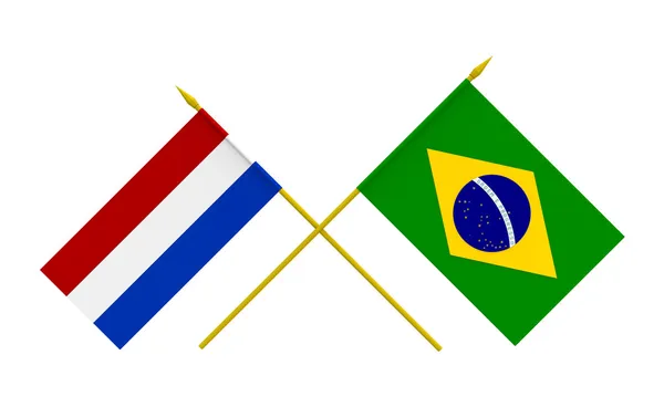 Vlajky, Brazílie a Nizozemsko — Stock fotografie