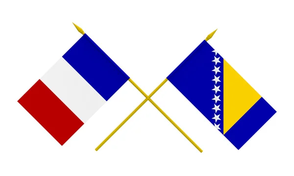 旗、 法国和波斯尼亚和黑塞哥维那 — 图库照片