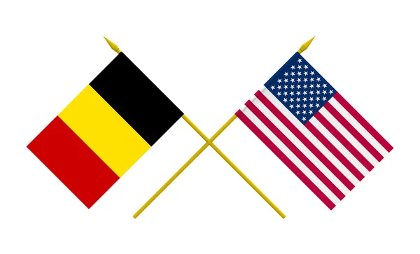 Flags, USA and Belgium — Stock Photo, Image