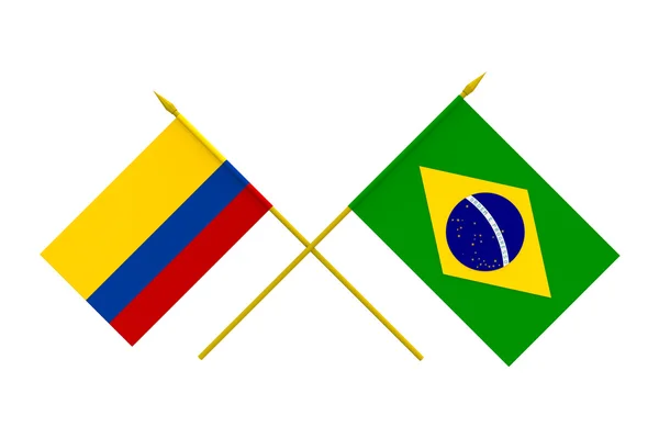 Vlajky, Brazílie a Kolumbie — Stock fotografie