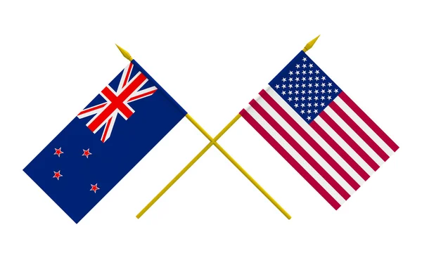 Flags, USA and New Zealand — Stock Photo, Image