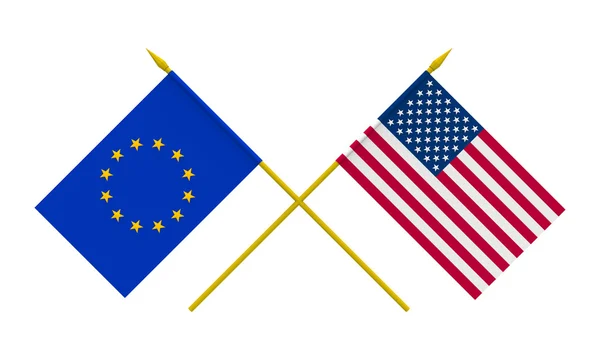 Vlaggen, de VS en de Europese Unie — Stockfoto