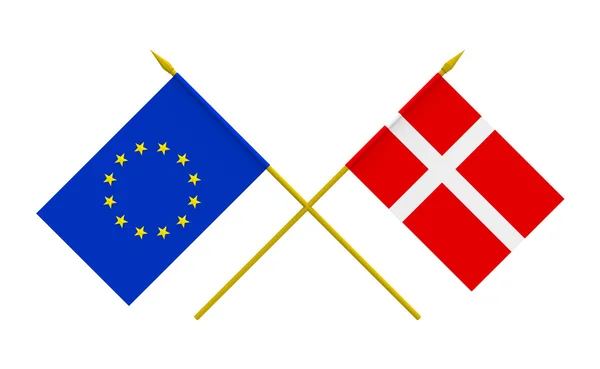 Drapeaux, Danemark et Union européenne — Photo