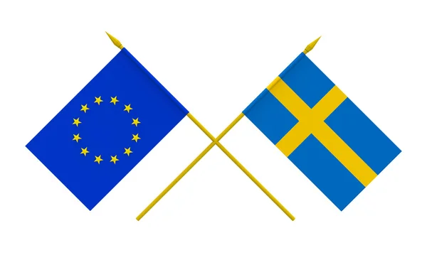 플래그, 스웨덴 그리고 유럽 연합 — Stockfoto