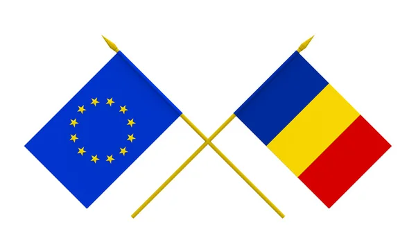 Bayraklar, Romanya ve Avrupa Birliği — Stok fotoğraf