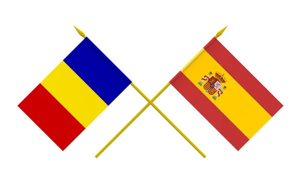 Flagi, Rumunia i Hiszpania — Zdjęcie stockowe