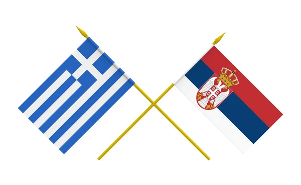 Drapeaux, Grèce et Serbie — Photo