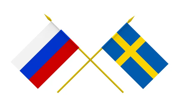 Flag, Sverige og Rusland - Stock-foto