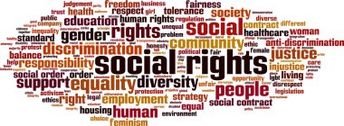 Sosyal haklar sözcüğü konsept. Sosyal haklar üzerine kolaj. Vektör illüstrasyonu 