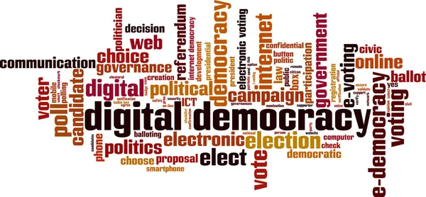 デジタル民主主義ワードクラウドの概念 デジタル民主主義についての言葉で作られたコラージュ ベクターイラスト — ストックベクタ