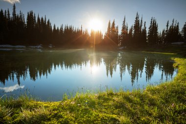 göl günbatımı üzerinde