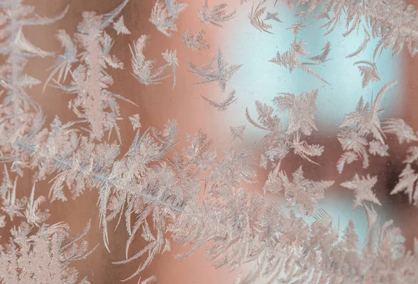 Frozen Window Crystals Frozen Window Christmas Background — Stock Photo, Image