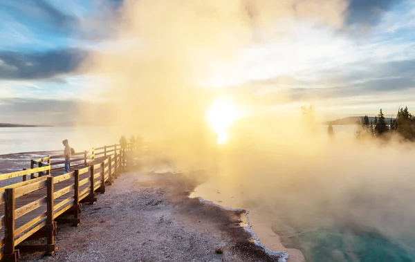 Inspiring Natural Background Pools Geysers Fields Yellowstone National Park Usa — Stock Photo, Image