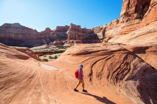 Vandra Utah Bergen Vandring Ovanliga Naturlandskap Fantastiska Former Sandsten Formationer — Stockfoto