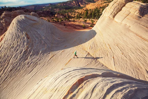 Hike Utah Mountains Hiking Unusual Natural Landscapes Fantastic Forms Sandstone — Stock Photo, Image