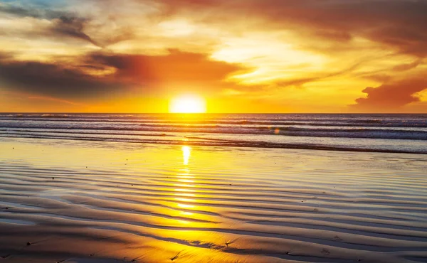 Deniz kıyısında manzara renkli gün batımı. Duvar kağıdı ya da arkaplan resmi için iyi. Güzel doğa manzaraları