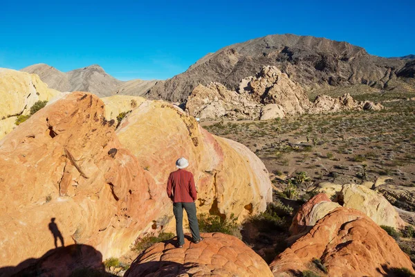 Caminhante Dentro Arco Pedra Deserto Nevada Perto Las Vegas Nevada — Fotografia de Stock