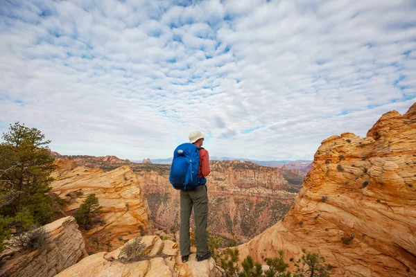 Utah dağlarında yürüyüş. Alışılmadık doğal manzaralarda yürüyüş. Fantastik kumtaşı oluşumları.