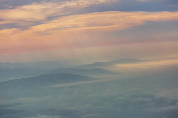 Silhouette Montagne Lever Soleil Printemps — Photo