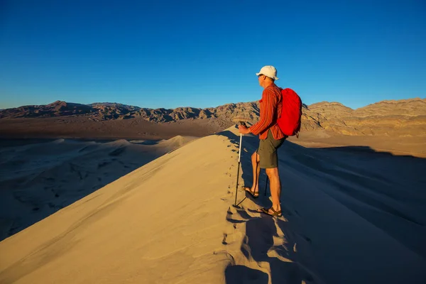 Мандрівник Піщаній Пустелі Час Сходу Сонця — стокове фото