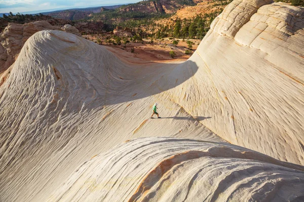 Vandra Utah Bergen Vandring Ovanliga Naturlandskap Fantastiska Former Sandsten Formationer — Stockfoto