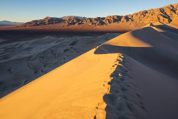 Caminhante Entre Dunas Areia Deserto — Fotografia de Stock