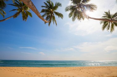 Tropikal sahildeki güzel yaz manzaraları. Tatil arkaplanı.