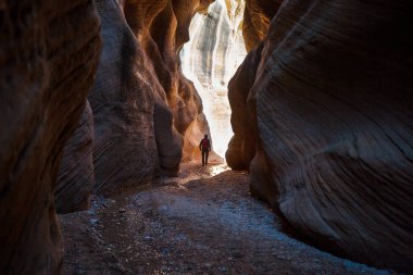 Utah, ABD 'deki Grand Staircase Escalante Ulusal Parkı' ndaki Slot Kanyonu. Utah çöllerinde alışılmadık renkli kumtaşı oluşumları yürüyüşçüler için popülerdir..