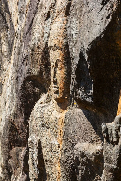 Snidade Buddhistiska Skulptur Rock Buduruvagala Unescos Världsarvslista Sri Lanka Sydasien — Stockfoto